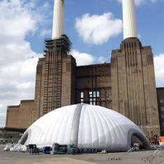 White inflatable tent outside battersea power station
