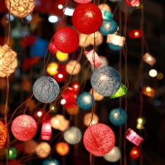 Colourful hanging string, fairy and festoon lights